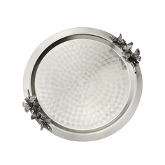 Поднос декоративный круглый с накладками "Бабочки" латунный посер. с черн. Кольчугинский мельхиор