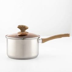 Ковш для молока, d=17,5, стеклянная крышка, пластиковая ручка, 304 сталь, толщина 0,5 мм, No Brand