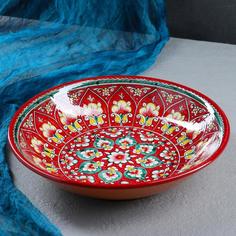 Супница Риштанская Керамика "Цветы", 29 см, красная Shafran