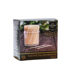 Зубочистки из берёзы Magistro, 300 шт, в индивидуальной упаковке, картонная коробка