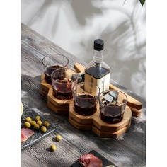 Поднос-подставка для подачи виски Adelica «Четыре друга», на 4 персоны, 35?20?1,8 см, масс