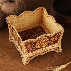 Конфетница "Роза", 14х14х9,5см, береста No Brand