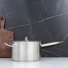 Сотейник, 5,1 л, 22 см, h=13,5 см, тройное дно, с двумя ручками, индукция, серебряный Luxstahl