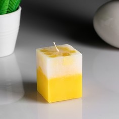 Свеча- куб с мозаикой Лимон ароматическая, 5?6 см No Brand