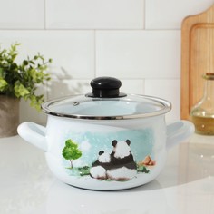Кастрюля Панды, 2,1 л, стеклянная крышка No Brand