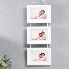 Фоторамка на 3 фото 10х15 см подвесная белый (пластиковый экран) No Brand