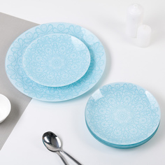 Сервиз столовый «Кружево», 7 предметов: 6 тарелок d=20 см, 1 тарелка d=30 см, цвет голубой Ni Na Glass