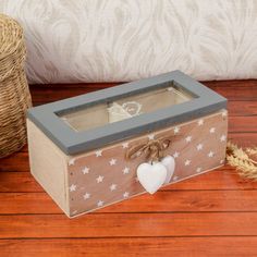 Шкатулка дерево с делениями "Звезды и сердца" 8х19х9,5 см Sima-Land