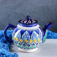 Чайник Риштанская Керамика "Узоры", 1000 мл, синий Shafran