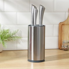 Подставка для ножей и ножниц "Металлик" 11х23 см, цвет серебристый, круглая Magistro