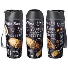 Термокружка с конпкой-стоппером Agness Coffee time 380мл нержавеющая сталь 709-089_