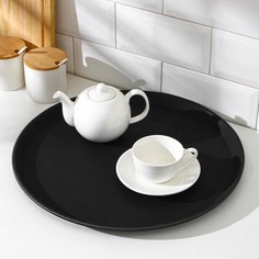 Поднос прорезиненный, d=40 см, цвет чёрный Доляна