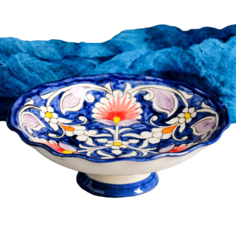 Конфетница Риштанская Керамика Цветы, 14 см, синяя Shafran