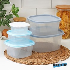 Набор контейнеров пищевых RICCO, 3 шт: 0.23 л, 0,5 л, 0,9 л, 1,55 л, 2,65 л, квадрат, цвет