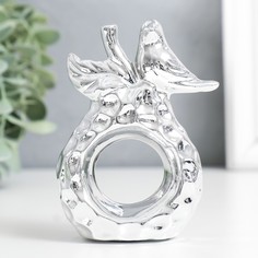 Сувенир керамика "Птица на груше" серебро 6,8х3,7х10,3 см No Brand