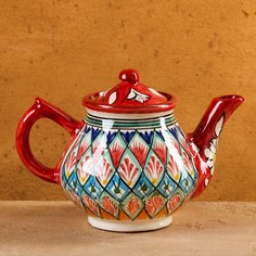 Шафран Чайник Риштанская Керамика "Узоры", 0,8 мл, красный Shafran