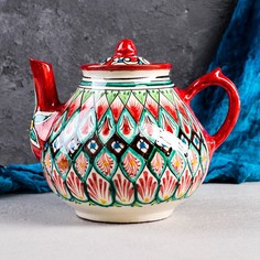 Чайник Риштанская Керамика "Узоры", 1600 мл, красный Shafran