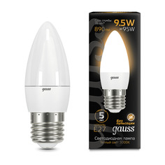 Упаковка ламп 10 штук Лампа Gauss Свеча 9.5W 890lm 3000К E27 LED