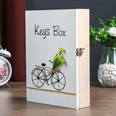 Ключница дерево, 6 крючков, "Велосипед с цветами", 26х19,5х5,5 см No Brand