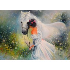 Картины на подрамнике Девушка с конем 40x50 см No Brand