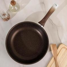 Сковорода Kukmara d 26 см, h 6 см, с ручкой, стеклянной крышкой, кофейный мрамор