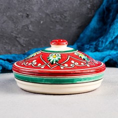 Масленка Шафран Риштанская Керамика "Узоры", 17 см, красная Shafran