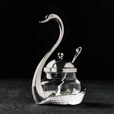 Сахарница "Лебедь", 150 мл, 11,5х8х16 см, с ложкой, серебряный No Brand