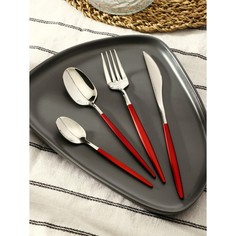Набор столовых приборов Magistro Оску базис, 4 шт., мталла серебряный, красная ручка