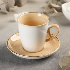 Чайная пара керамическая "Аура", чашка 200 мл, блюдце 13 см, бежевый No Brand