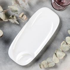 Блюдо фарфоровое Magistro с соусником "Бланш", 30х13,5 см, белое