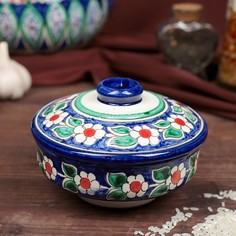 Сахарница Шафран Риштанская Керамика "Цветы", 250 мл, синяя Shafran