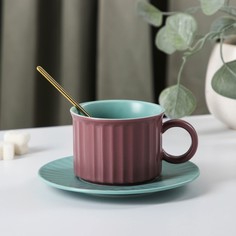 Чайная пара керамическая Профитроль, чашка 200 мл, блюдце 13,7 см, фиолетовый/голубой No Brand