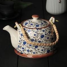 Чайник заварочный керамический "Виньетки", 600 мл, металлическое сито, синий No Brand