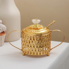 Сахарница "Кувшин", 200 мл, 18,5х19,5х12,5 см, с ложкой, золотой No Brand