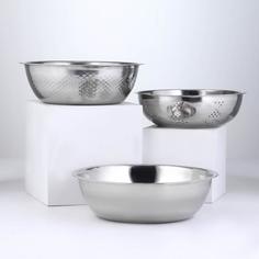 Набор посуды из нержавеющей стали, 3 шт. дуршлаг 23х6,5 см, салатник 25х7 см, салатник 27х No Brand