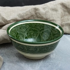 Супница Шафран Коса, "Риштанская Керамика", малая, D 15,5 см, зеленая Shafran