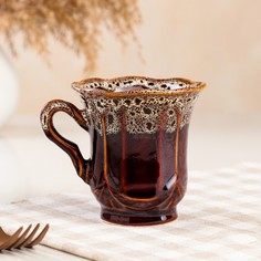 Чашка чайная Керамика ручной работы "Ажур", коричневая, 0,25 л