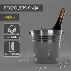 Ведро для льда из нержавеющей стали "Айс", 5 л, 22х22 см, серебряный No Brand