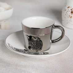 Чайная пара керамическая "Зазеркалье,Зебра", чашка 200 мл, блюдце 17 см No Brand