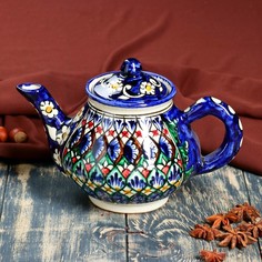 Чайник Шафран Риштанская Керамика "Узоры", 700 мл, синий Shafran