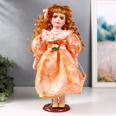 Кукла коллекционная керамика "Малышка Зоя в кремово-розовом платье с сумочкой" 40 см No Brand