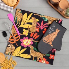 Набор подарочный The wild life: полотенце, варежка-прихватка, кисть, лопатка, венчик Этель