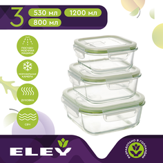 Набор стеклянных пищевых контейнеров Eley 530 мл, 800 мл и 1200 мл, ELSTP016G