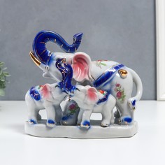Сувенир керамика "Слон и два слонёнка, роспись цветочки" 17х10х19 см No Brand