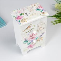 Шкатулка дерево комод 2 ящика Букет, птица и клетка 18,5х7,5х11,8 см No Brand