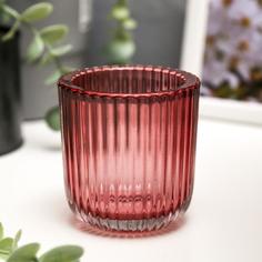 Подсвечник стекло на 1 свечу Гофре прозрачный розовый 7,5х7,4х7,4 см No Brand