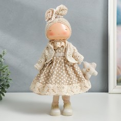 Кукла интерьерная "Малышка в бежевом платье в горох, с цветочком" 39х12,5х17 см Bazar