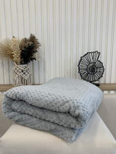 Плед TikoHome на кровать диван велсофт 200х220 см евро флисовый, серый