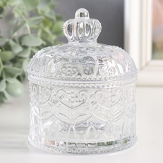 Шкатулка стекло Царевна с куполом прозрачная 8,5х8,5х11 см No Brand