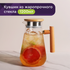 Кувшин Eley ELJUG8933C 1200 мл с ручкой из бамбука прозрачный